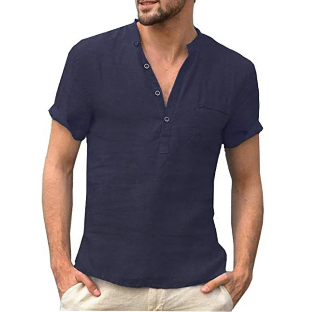 CAMISA DE LINHO MASCULINA MANGA CURTA