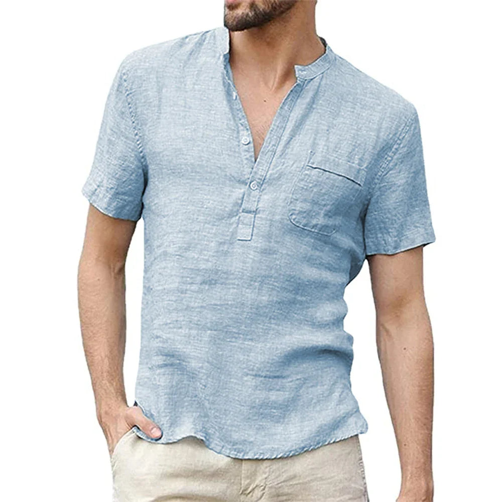 CAMISA DE LINHO MASCULINA MANGA CURTA