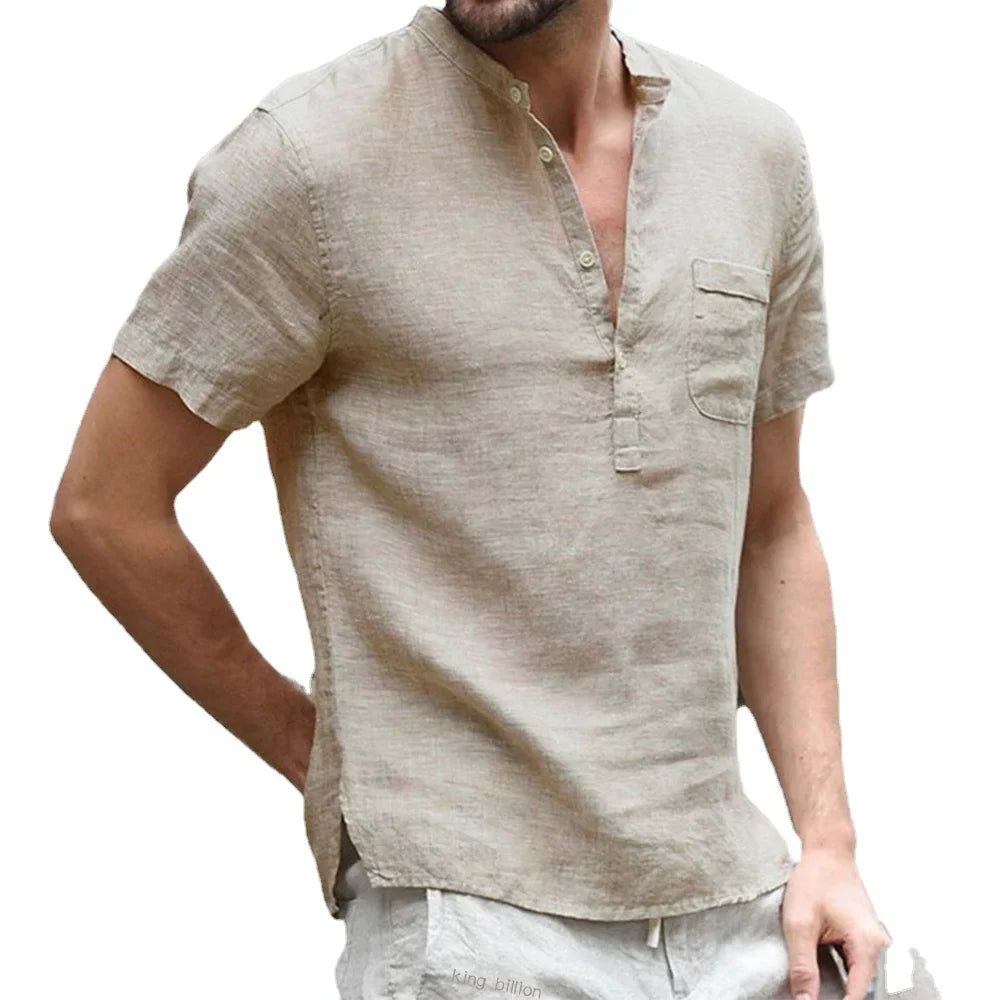 CAMISA DE LINHO MASCULINA MANGA CURTA
