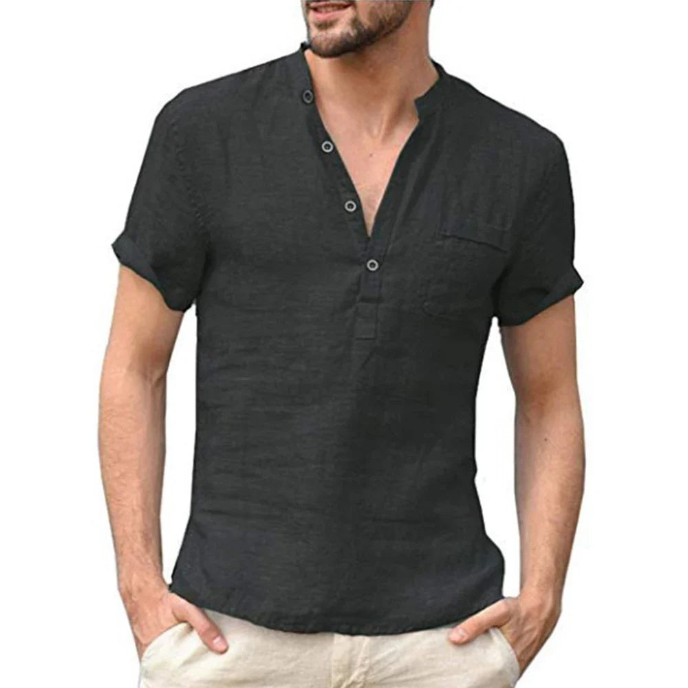CAMISA DE LINHO MASCULINA MANGA CURTA
