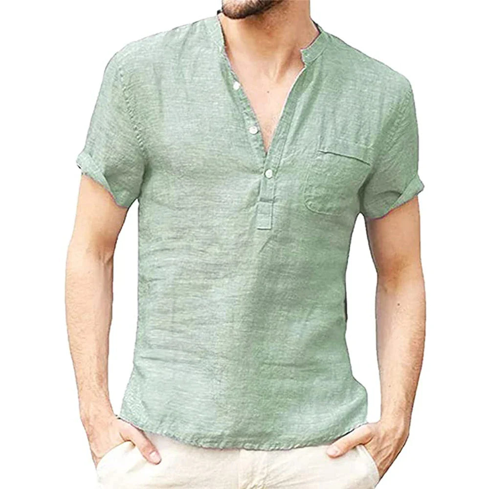 CAMISA DE LINHO MASCULINA MANGA CURTA